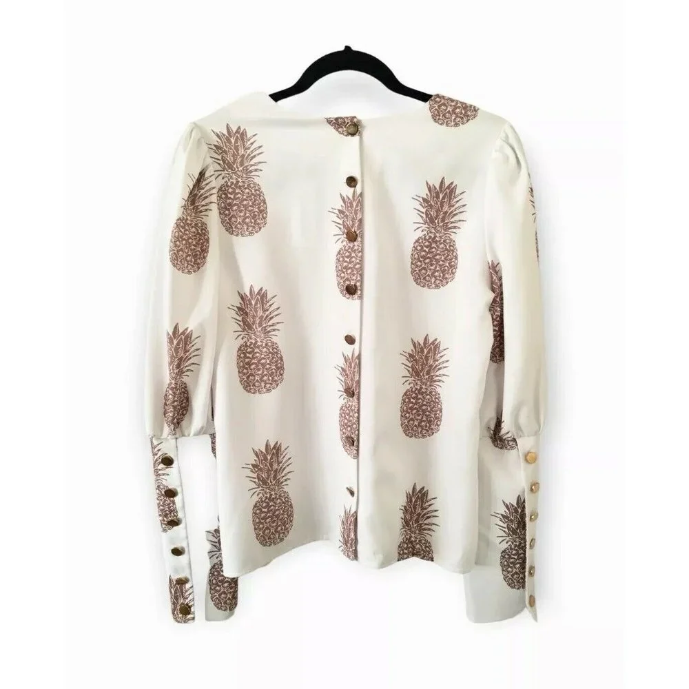 NWT CBR Chic Boutique Rose Pineapple Print BOHO Classic Couture Blouse Top - Picture 3 of 13
